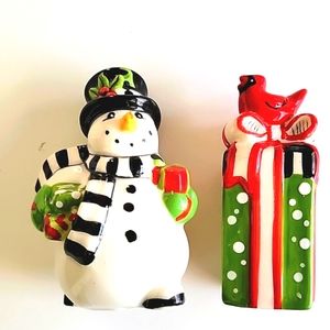 FRITZ AND FLOYD FROSTY'S FOLIC SALT & PEPPER SHAKERS